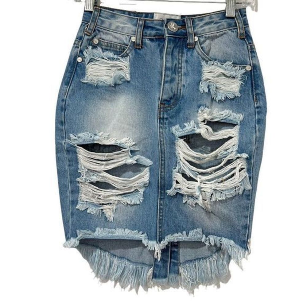 One Teaspoon High Waist‎ Skirt 23 Long Rise Super Fitted Distressed Jean - Picture 2 of 9